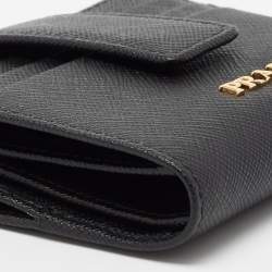Pre Owned Prada Black Saffiano Metal Leather Flap Card Holder