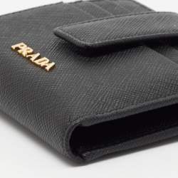 Pre Owned Prada Black Saffiano Metal Leather Flap Card Holder
