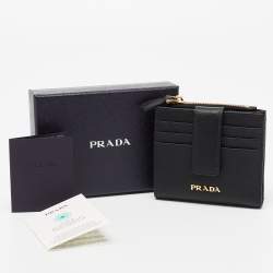 Pre Owned Prada Black Saffiano Metal Leather Flap Card Holder