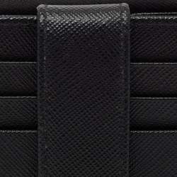 Pre Owned Prada Black Saffiano Metal Leather Flap Card Holder
