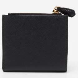 Pre Owned Prada Black Saffiano Metal Leather Flap Card Holder