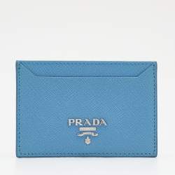 Pre Owned Prada Blue Saffiano Leather Card Holder