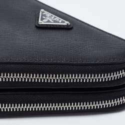 Pre Owned Prada Black Saffiano Leather Mini Triangular Pouch Bag