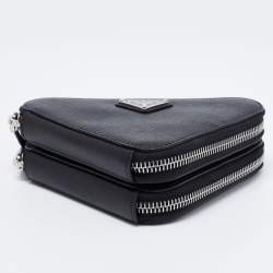Pre Owned Prada Black Saffiano Leather Mini Triangular Pouch Bag
