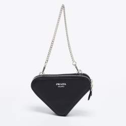 Pre Owned Prada Black Saffiano Leather Mini Triangular Pouch Bag
