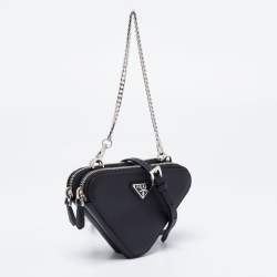 Pre Owned Prada Black Saffiano Leather Mini Triangular Pouch Bag