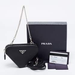 Pre Owned Prada Black Saffiano Leather Mini Triangular Pouch Bag