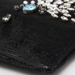 Pre Owned Prada Black Sequin Embellished Chain Clutch