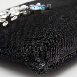Pre Owned Prada Black Sequin Embellished Chain Clutch