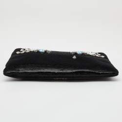 Pre Owned Prada Black Sequin Embellished Chain Clutch