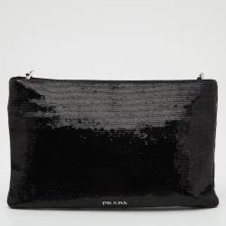 Pre Owned Prada Black Sequin Embellished Chain Clutch