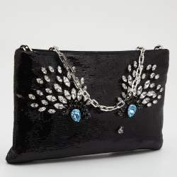Pre Owned Prada Black Sequin Embellished Chain Clutch