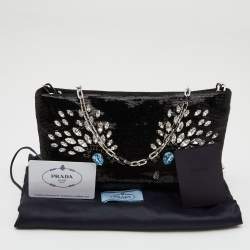 Pre Owned Prada Black Sequin Embellished Chain Clutch
