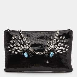 Pre Owned Prada Black Sequin Embellished Chain Clutch