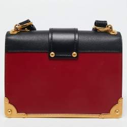 Pre Owned Prada Red/Black Saffiano Leather Cahier Shoulder Bag