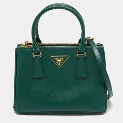 Pre Owned Prada Green Saffiano Lux Leather Mini Galleria Tote