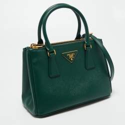 Pre Owned Prada Green Saffiano Lux Leather Mini Galleria Tote