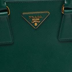 Pre Owned Prada Green Saffiano Lux Leather Mini Galleria Tote