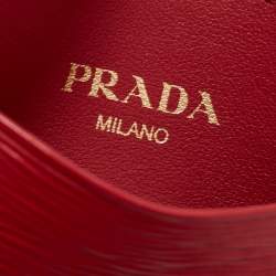 Pre Owned Prada Red Vitello Move Leather Card Holder