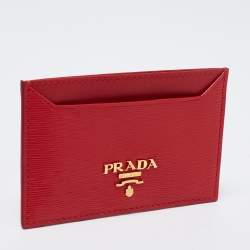 Pre Owned Prada Red Vitello Move Leather Card Holder