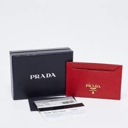 Pre Owned Prada Red Vitello Move Leather Card Holder