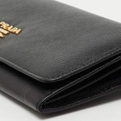 Pre Owned Prada Black Saffiano Leather Flap Continental Wallet