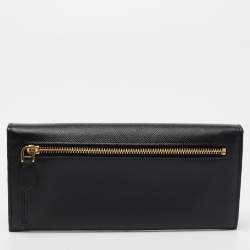 Pre Owned Prada Black Saffiano Leather Flap Continental Wallet