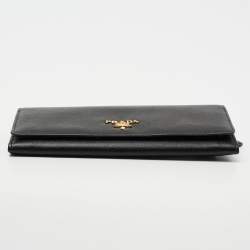 Pre Owned Prada Black Saffiano Leather Flap Continental Wallet