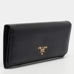 Pre Owned Prada Black Saffiano Leather Flap Continental Wallet