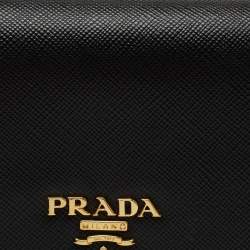 Pre Owned Prada Black Saffiano Leather Flap Continental Wallet