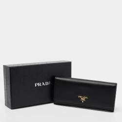 Pre Owned Prada Black Saffiano Leather Flap Continental Wallet