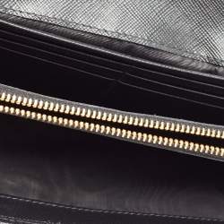 Pre Owned Prada Black Saffiano Leather Flap Continental Wallet