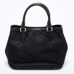 Pre Owned Prada Black Leather And Tessuto Tote