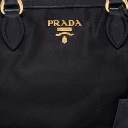 Pre Owned Prada Black Leather And Tessuto Tote