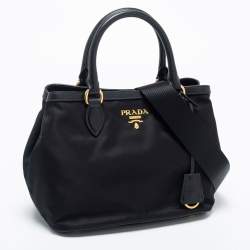 Pre Owned Prada Black Leather And Tessuto Tote