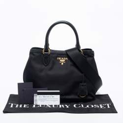 Pre Owned Prada Black Leather And Tessuto Tote
