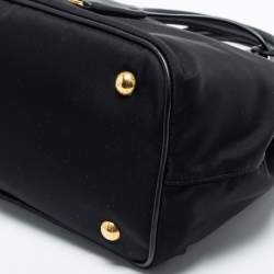 Pre Owned Prada Black Leather And Tessuto Tote