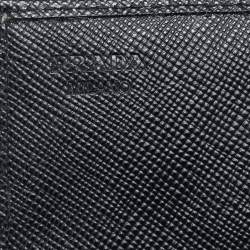Pre Owned Prada Black Saffiano Leather Flap Card Holder
