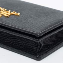 Pre Owned Prada Black Saffiano Leather Flap Card Holder
