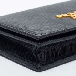 Pre Owned Prada Black Saffiano Leather Flap Card Holder