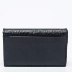 Pre Owned Prada Black Saffiano Leather Flap Card Holder