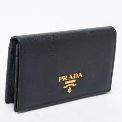 Pre Owned Prada Black Saffiano Leather Flap Card Holder