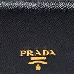 Pre Owned Prada Black Saffiano Leather Flap Card Holder