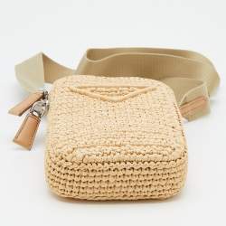 Pre Owned Prada Beige Raffia and Leather Mini Crossbody Bag