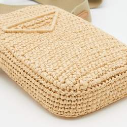 Pre Owned Prada Beige Raffia and Leather Mini Crossbody Bag