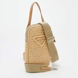 Pre Owned Prada Beige Raffia and Leather Mini Crossbody Bag