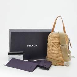 Pre Owned Prada Beige Raffia and Leather Mini Crossbody Bag