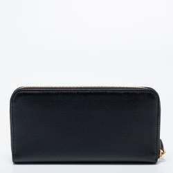 Pre Owned Prada Black Saffiano Lux Leather Zip Around Continental Wallet