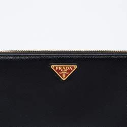 Pre Owned Prada Black Saffiano Lux Leather Zip Around Continental Wallet