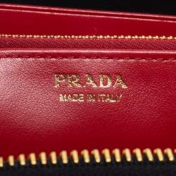 Pre Owned Prada Black Saffiano Lux Leather Zip Around Continental Wallet